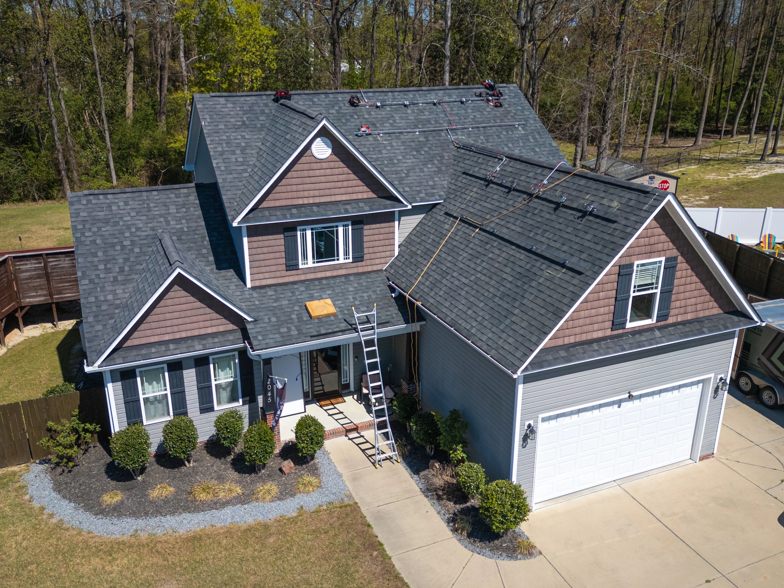 Roof inspection view over a residential property